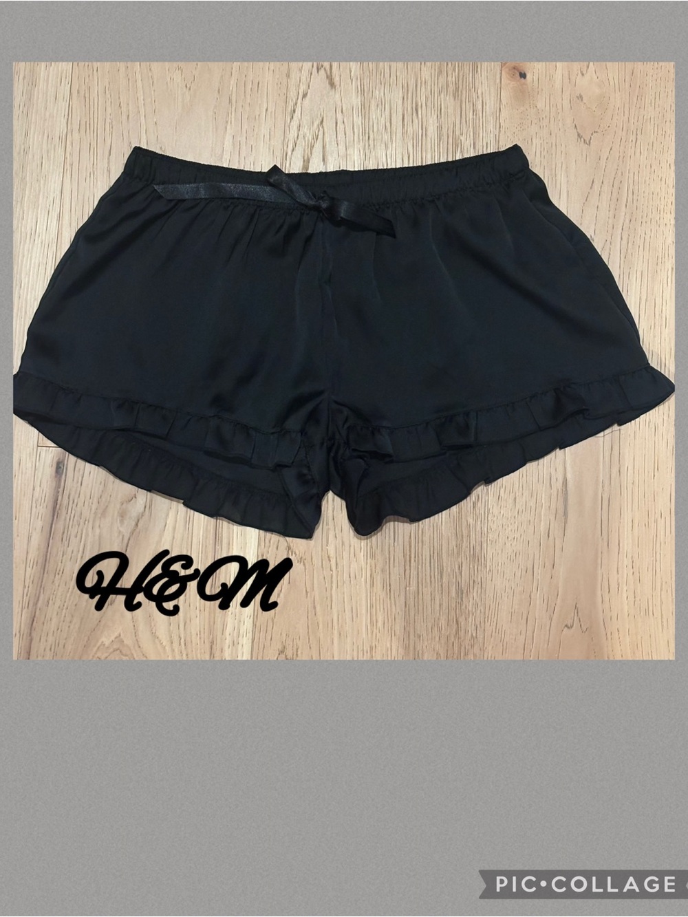H&M Black Ruffle Hem sheer sleep shorts M
